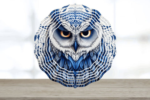 Blue and White Owl Bird Wind Spinner Sublimation Regulrcrative 