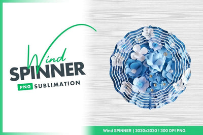 Blue and White Paper Flowers Wind Spinner Round P N G Sublimation Design Sublimation Regulrcrative 