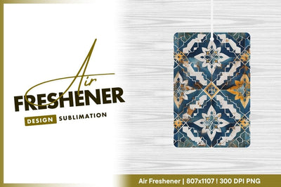 Blue and White Tile Pattern with Floral and Geometric Designs Sublimation Regulrcrative 