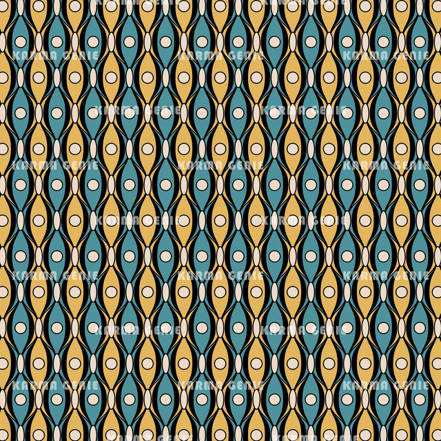 Blue And Yellow Retro Seventies Mid Century Pattern Digital Paper Digital Pattern Karma Genie Graphics 