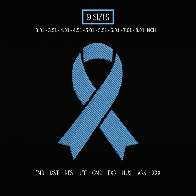 Blue Awareness Ribbon Embroidery Design – Light Blue Cancer Awareness Ribbon Machine Embroidery File Embroidery/Applique DESIGNS PatternFeed8 