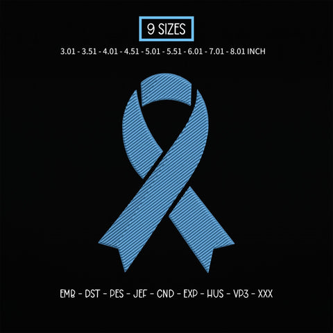 Blue Awareness Ribbon Embroidery Design – Light Blue Cancer Awareness Ribbon Machine Embroidery File Embroidery/Applique DESIGNS PatternFeed8 