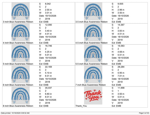 Blue Awareness Ribbon Rainbow Embroidery Design – Blue Ribbon Hearts Awareness Machine Embroidery File Embroidery/Applique DESIGNS PatternFeed8 