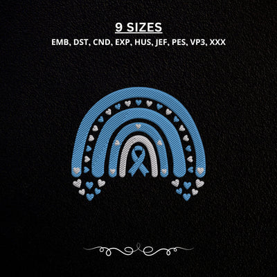 Blue Awareness Ribbon Rainbow Embroidery Design – Blue Ribbon Hearts Awareness Machine Embroidery File Embroidery/Applique DESIGNS PatternFeed8 