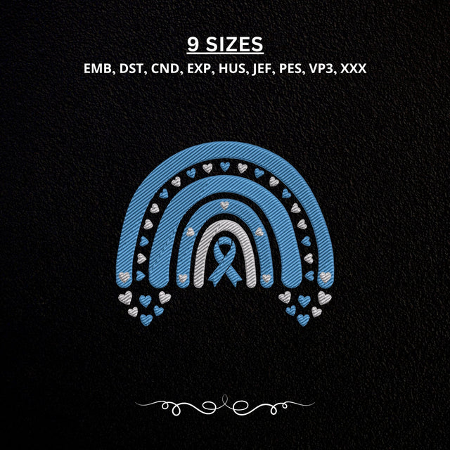 Blue Awareness Ribbon Rainbow Embroidery Design – Blue Ribbon Hearts Awareness Machine Embroidery File Embroidery/Applique DESIGNS PatternFeed8 