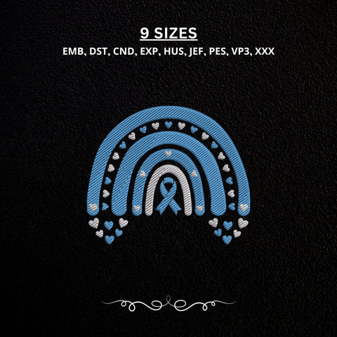Blue Awareness Ribbon Rainbow Embroidery Design – Blue Ribbon Hearts Awareness Machine Embroidery File Embroidery/Applique DESIGNS PatternFeed8 