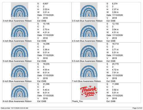 Blue Awareness Ribbon Rainbow Embroidery Design – Blue White Heart Rainbow Cancer Awareness Machine Embroidery File Embroidery/Applique DESIGNS PatternFeed8 
