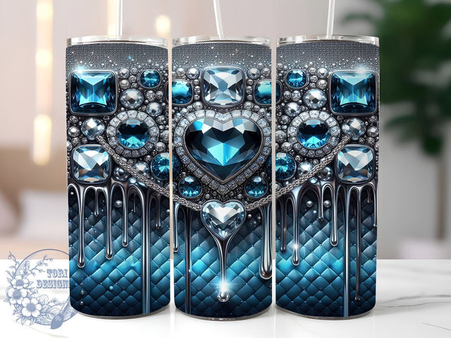 Blue Bling Tumbler, Glam Tumbler Wrap, Digital Tumbler Design, 20oz Tumbler Sublimation, Sparkly Tumbler Wrap, Glitter Tumbler Design, Faux Rhinestone Tumbler Sublimation ToriDesigns 