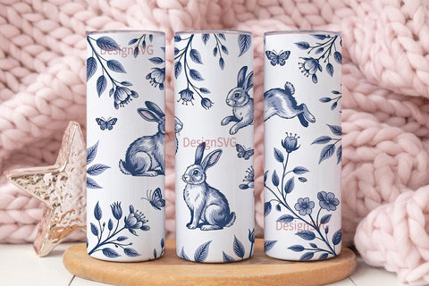 Blue Bunny Floral Tumbler Wrap Sublimation DesignSVG 