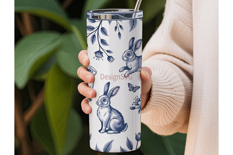 Blue Bunny Floral Tumbler Wrap Sublimation DesignSVG 