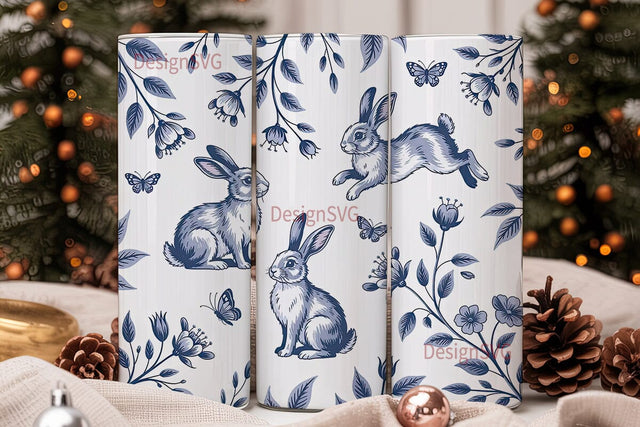 Blue Bunny Floral Tumbler Wrap Sublimation DesignSVG 