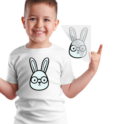 Blue Bunny With Glasses DTF Transfer Physical So Fontsy T-Shirt Iron-On Transfer Shop 6x6