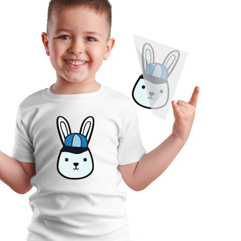 Blue Bunny With Hat DTF Transfer Physical So Fontsy T-Shirt Iron-On Transfer Shop 6x6