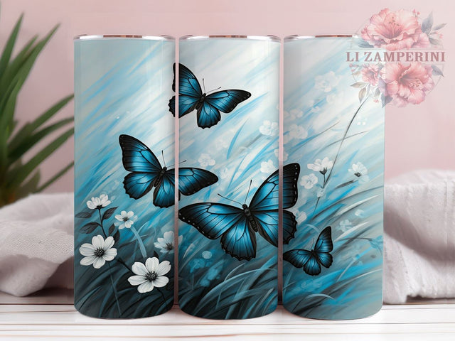 Blue Butterfly 20oz Tumbler Wrap, 20oz Sublimation Wrap, Butterfly Drinkware, Floral Tumbler Design, Unique Gift Idea, Colorful Tumbler Pattern, Nature Inspired Tumbler Sublimation Li Zamperini 