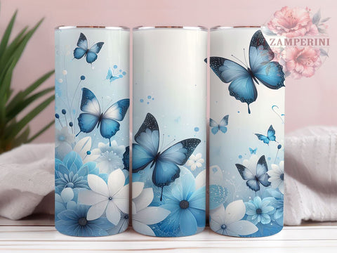Blue Butterfly 20oz Tumbler Wrap, 20oz Sublimation Wrap, Butterfly Drinkware, Floral Tumbler Design, Unique Gift Idea, Colorful Tumbler Pattern, Nature Inspired Tumbler Sublimation Li Zamperini 