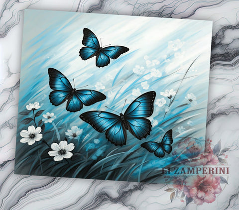 Blue Butterfly 20oz Tumbler Wrap, 20oz Sublimation Wrap, Butterfly Drinkware, Floral Tumbler Design, Unique Gift Idea, Colorful Tumbler Pattern, Nature Inspired Tumbler Sublimation Li Zamperini 