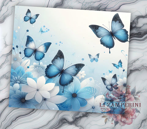 Blue Butterfly 20oz Tumbler Wrap, 20oz Sublimation Wrap, Butterfly Drinkware, Floral Tumbler Design, Unique Gift Idea, Colorful Tumbler Pattern, Nature Inspired Tumbler Sublimation Li Zamperini 
