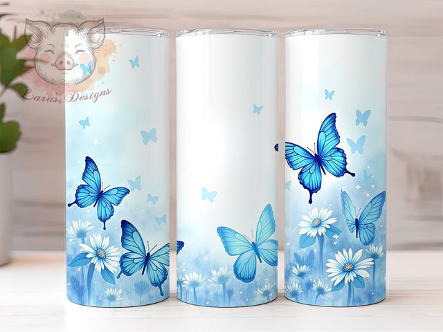 Blue Butterfly Floral 20oz Vibrant Tumbler Wrap, Elegant Blue Flowers Sublimation, Watercolor Butterfly 20oz Wrap, Seamless Floral Design, Vibrant Blue Tumbler, Delicate Butterfly Sublimation Lara' s Designs 