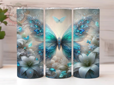 Blue Butterfly Floral Tumbler, White Lilies Tumbler, Floral 20oz Wrap, Sublimation Design, Elegant Gift Idea, Whimsical Butterfly Wrap, Stylish Floral Tumbler Sublimation Lara' s Designs 