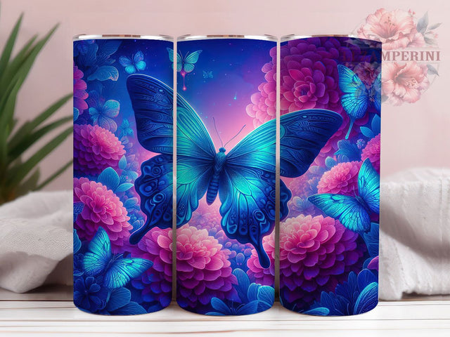 Blue Butterfly Floral Tumbler Wrap, Flower Tumbler Wrap, 20oz Skinny Tumbler PNG, Sublimation Tumbler Design, Butterfly Floral Tumbler, Blue Floral Tumbler Wrap, Tumbler Sublimation Sublimation Li Zamperini 