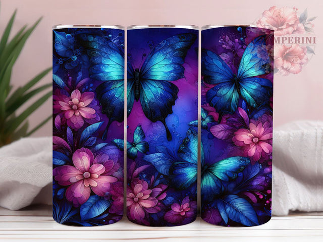 Blue Butterfly Floral Tumbler Wrap, Flower Tumbler Wrap, 20oz Skinny Tumbler PNG, Sublimation Tumbler Design, Butterfly Floral Tumbler, Blue Floral Tumbler Wrap, Tumbler Sublimation Sublimation Li Zamperini 