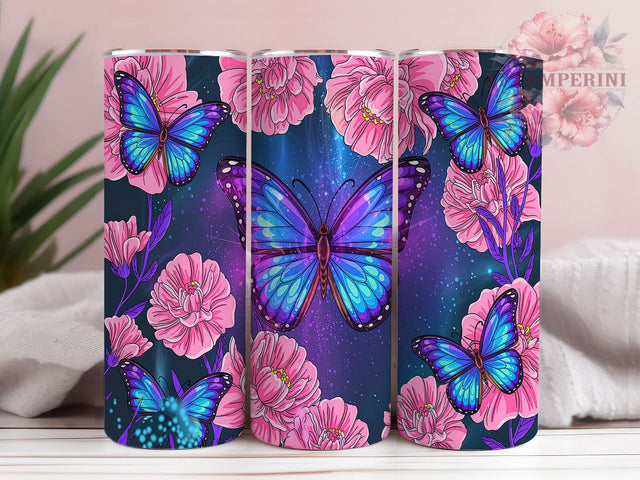 Blue Butterfly Floral Tumbler Wrap, Flower Tumbler Wrap, 20oz Skinny Tumbler PNG, Sublimation Tumbler Design, Butterfly Floral Tumbler, Blue Floral Tumbler Wrap, Tumbler Sublimation Sublimation Li Zamperini 
