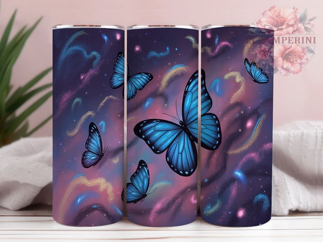 Blue Butterfly Galaxy Tumbler, Galaxy Tumbler, 20oz Tumbler Sublimation, Butterfly Tumbler Wrap, Cosmic Tumbler Design, Butterfly Lover Tumbler, Sublimation Wrap Sublimation Li Zamperini 