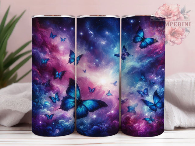 Blue Butterfly Galaxy Tumbler, Galaxy Tumbler, 20oz Tumbler Sublimation, Butterfly Tumbler Wrap, Cosmic Tumbler Design, Butterfly Lover Tumbler, Sublimation Wrap Sublimation Li Zamperini 
