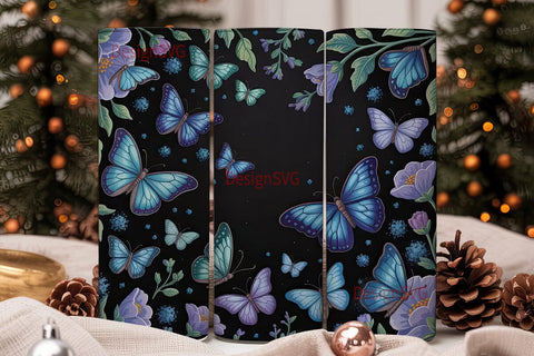 Blue Butterfly Glitter 20oz Tumbler Wrap Sublimation DesignSVG 