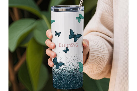 Blue Butterfly Glitter 20oz Tumbler Wrap Sublimation DesignSVG 