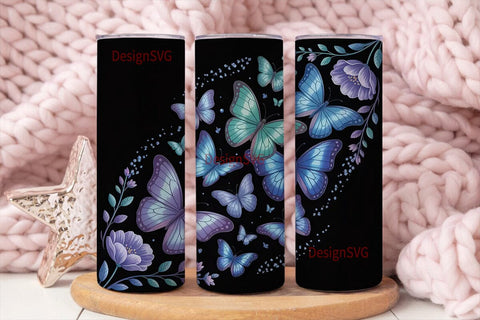 Blue Butterfly Glitter 20oz Tumbler Wrap Sublimation DesignSVG 