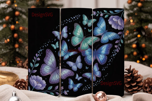 Blue Butterfly Glitter 20oz Tumbler Wrap Sublimation DesignSVG 