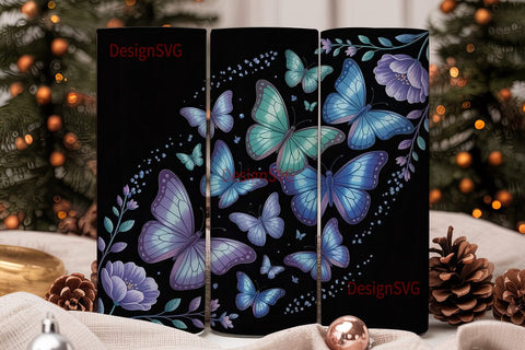 Blue Butterfly Glitter 20oz Tumbler Wrap Sublimation DesignSVG 