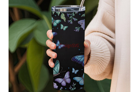 Blue Butterfly Glitter 20oz Tumbler Wrap Sublimation DesignSVG 