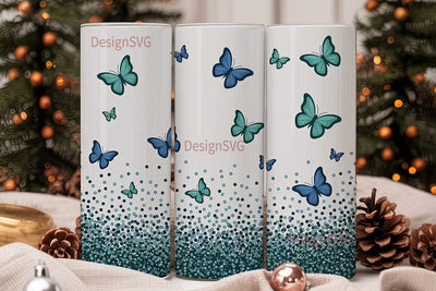 Blue Butterfly Glitter 20oz Tumbler Wrap Sublimation DesignSVG 