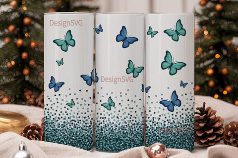 Blue Butterfly Glitter 20oz Tumbler Wrap Sublimation DesignSVG 