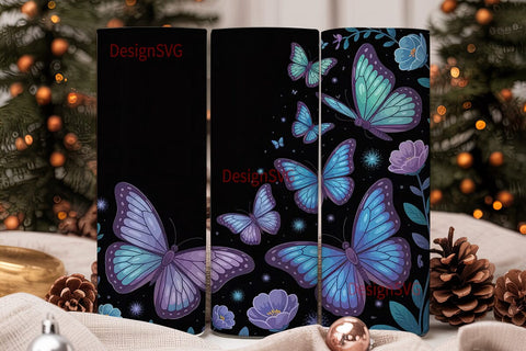 Blue Butterfly Glitter 20oz Tumbler Wrap Sublimation DesignSVG 