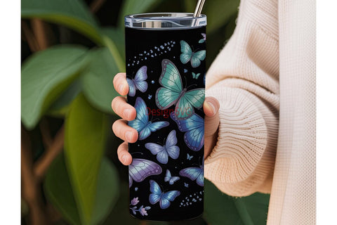 Blue Butterfly Glitter 20oz Tumbler Wrap Sublimation DesignSVG 