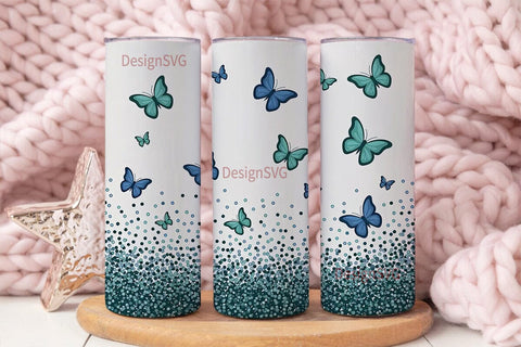 Blue Butterfly Glitter 20oz Tumbler Wrap Sublimation DesignSVG 