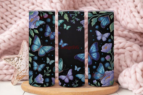 Blue Butterfly Glitter 20oz Tumbler Wrap Sublimation DesignSVG 