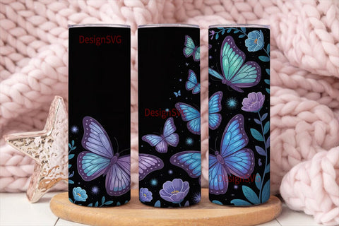 Blue Butterfly Glitter 20oz Tumbler Wrap Sublimation DesignSVG 