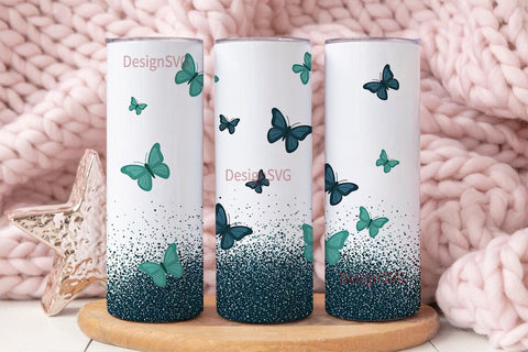 Blue Butterfly Glitter 20oz Tumbler Wrap Sublimation DesignSVG 