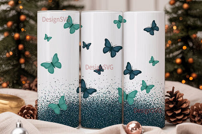 Blue Butterfly Glitter 20oz Tumbler Wrap Sublimation DesignSVG 