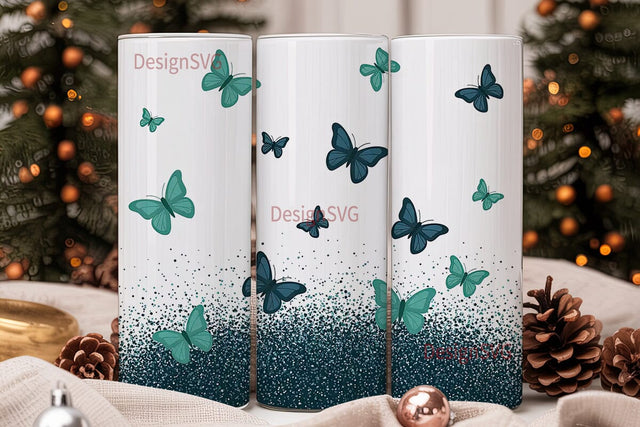 Blue Butterfly Glitter 20oz Tumbler Wrap Sublimation DesignSVG 