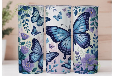 Blue Butterfly Magic Tumbler Wrap PNG Sublimation PixelChick 