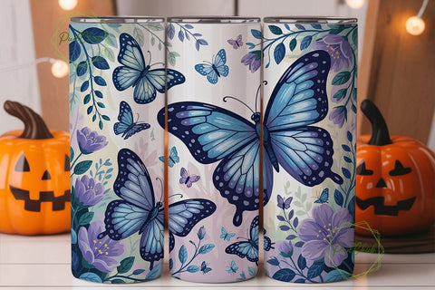 Blue Butterfly Magic Tumbler Wrap PNG Sublimation PixelChick 