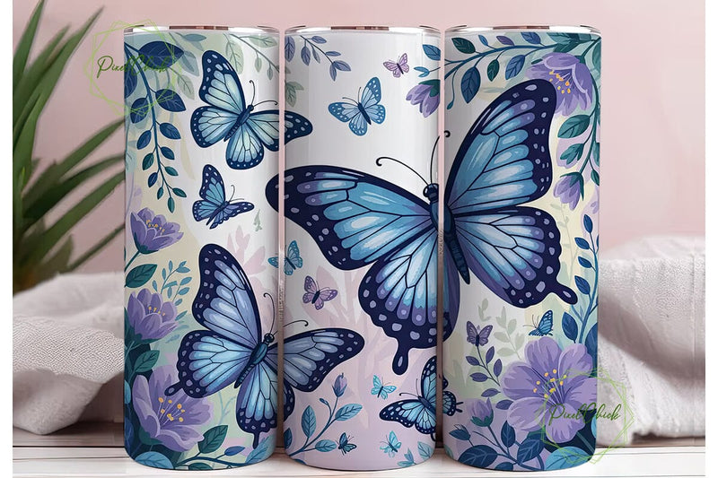 Blue Butterfly Magic Tumbler Wrap PNG Sublimation PixelChick 