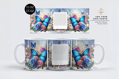 Blue Butterfly Photo Mug Wrap Sublimation PNG Sublimation BijouBay 
