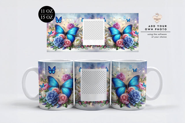 Blue Butterfly Photo Mug Wrap Sublimation PNG Sublimation BijouBay 
