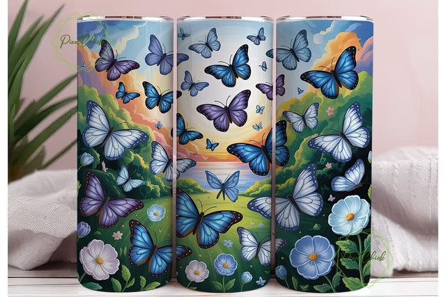 Blue Butterfly Sunset 20oz Tumbler Wrap Sublimation PixelChick 